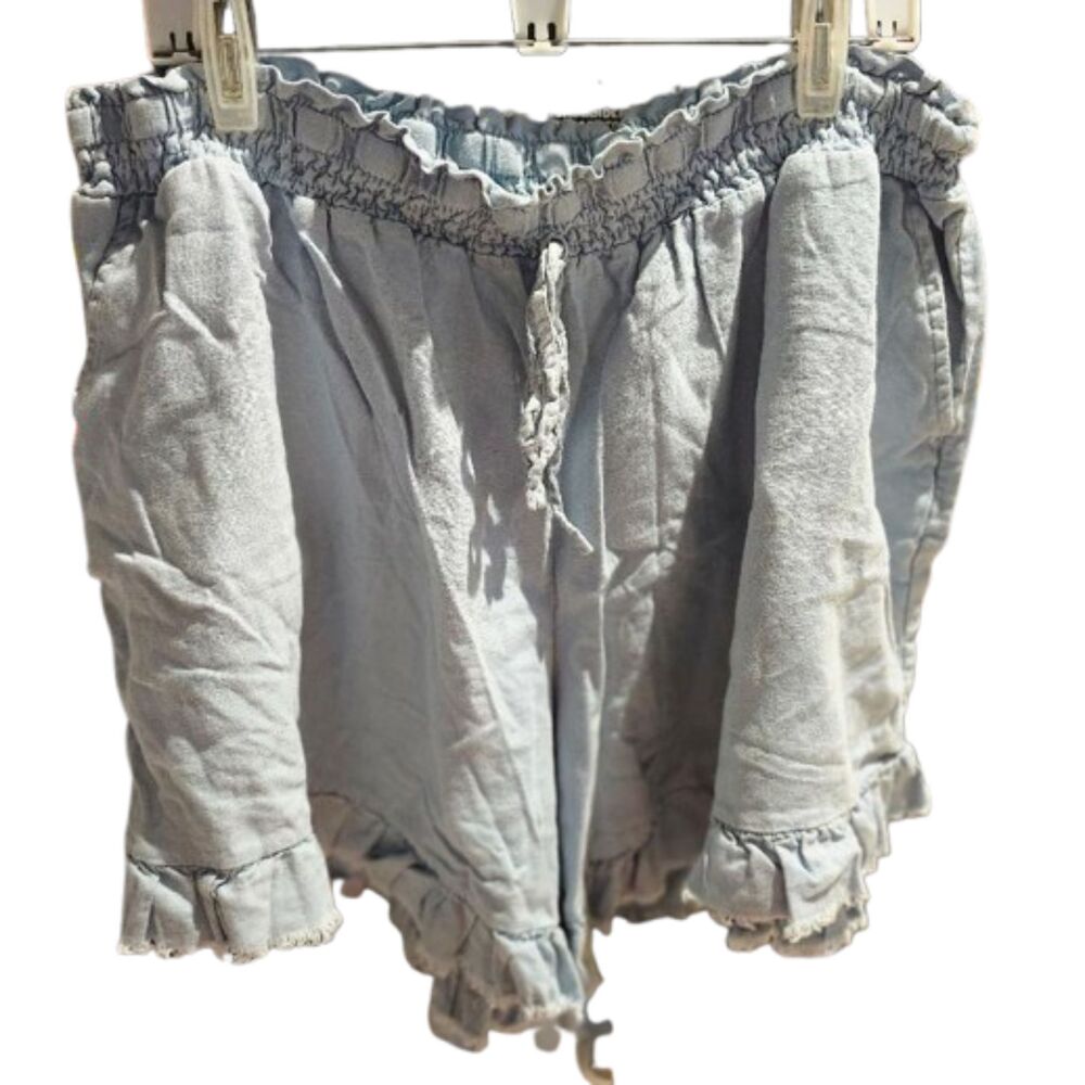 T5 Womens Cato Light Wash Chambray Ruffle-Hem Shorts Size 22/24